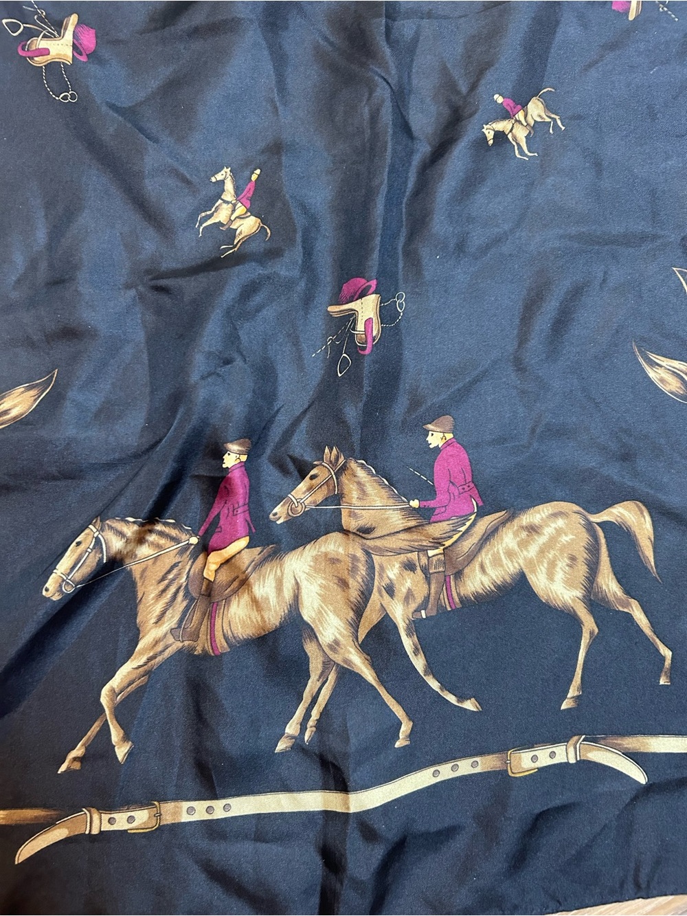 Ralph Lauren silk equestrian scarf horses oversized old money preppy head cover - Picture 4 of 6
